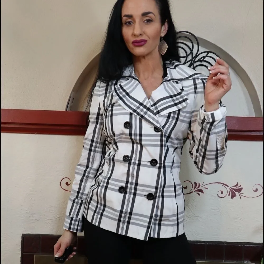 Zara Basic black and white plaid lined jacket - Picture 2 of 8